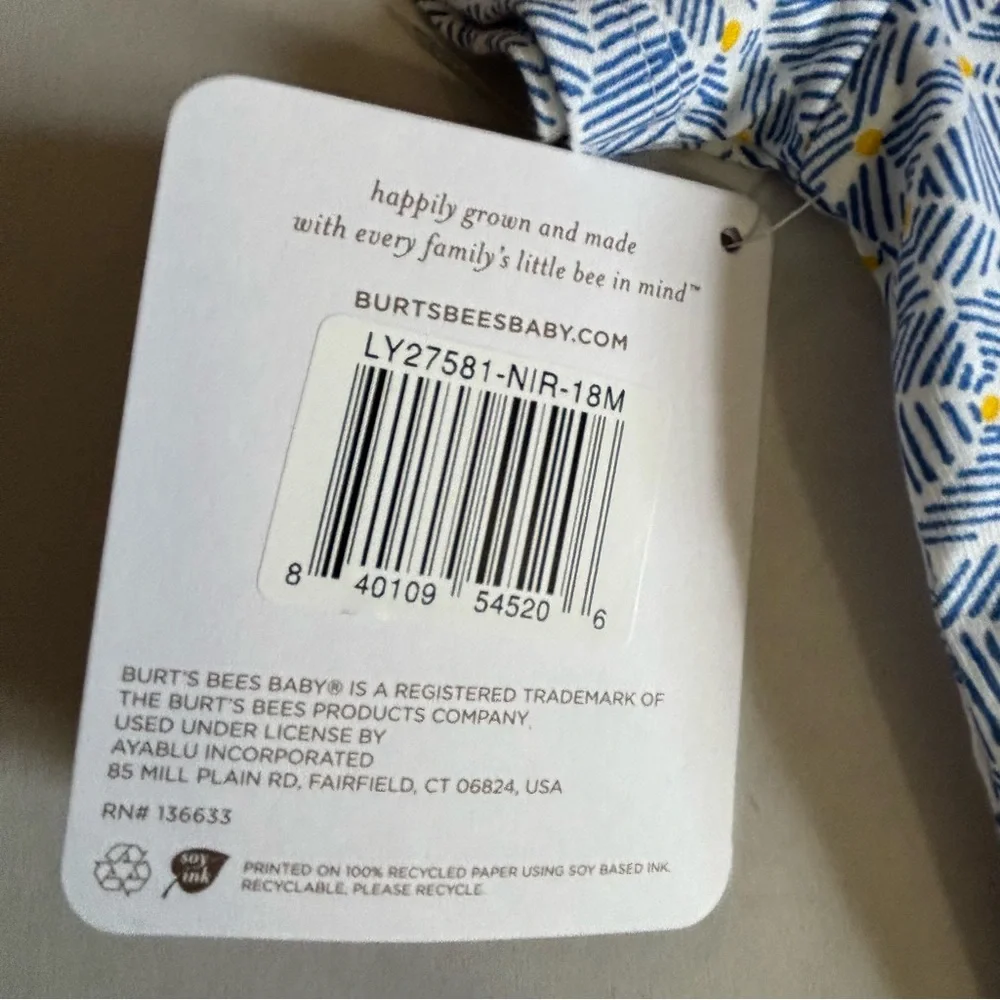 NWT Burt's Bees Romper Shorts Jumpsuits 1 Pc Baby‎ Boy Sunny Diamond 18 mths